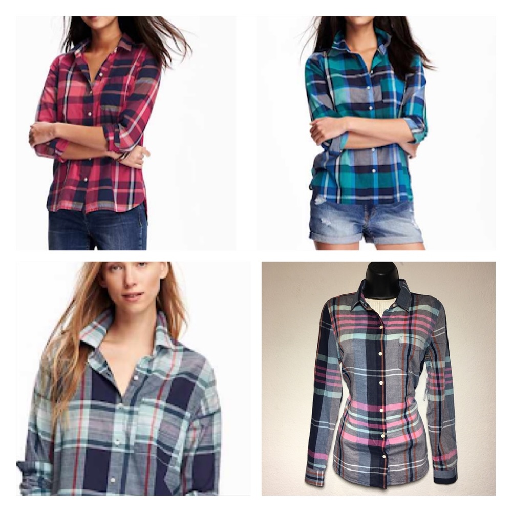 OLD NAVY Classic Semi-Sheer Plaid Shirt XS/XXL - Picture 1 of 6